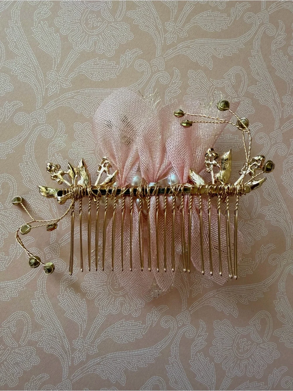 Pearl Cluster Rose Gold Floral Hair Comb - Women Accessories
